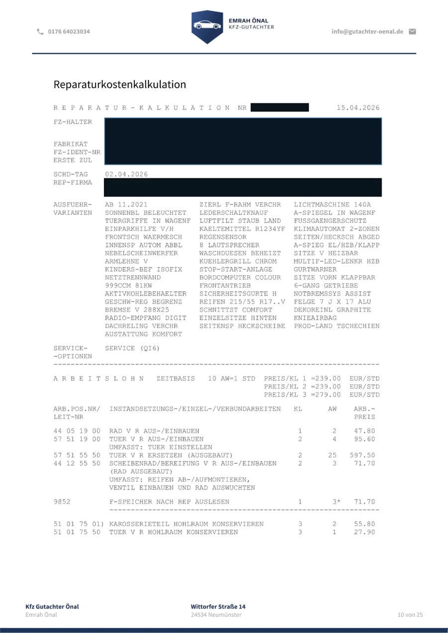 Reparaturkostenkalkulation mit Audatex